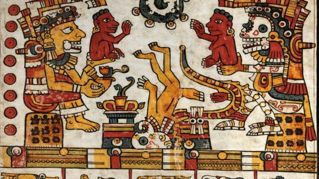 Représentation de Mictlantecuhtli et Mictecacihuatl, les dieux du Mictlan aztèque, Codex Borgia