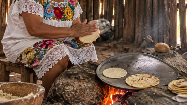 Une femme préparant des tortillas à Xocen, dans le Yucatán